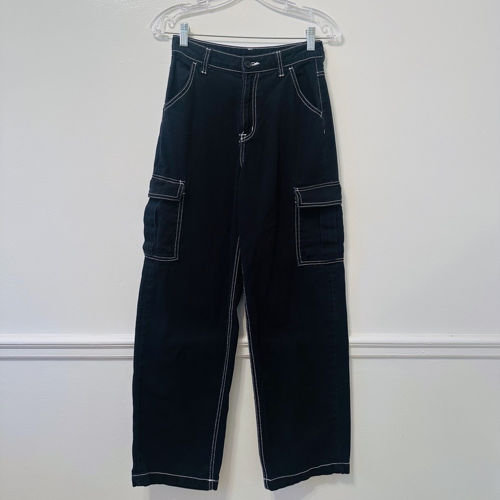 Black Cargo Jeans With White Stitching